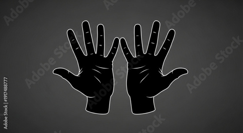 Black silhouette hands raised palms outward gesture on dark background