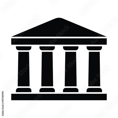 Classic Greek temple with four columns and triangular roof