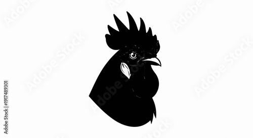 Black rooster head with distinctive comb and wattle, sharp beak