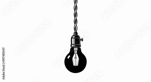 Black filament light bulb hanging from a twisted cord