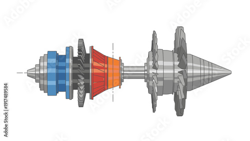 Detailed cutaway illustration of a jet engine showing internal components against a clean white background.