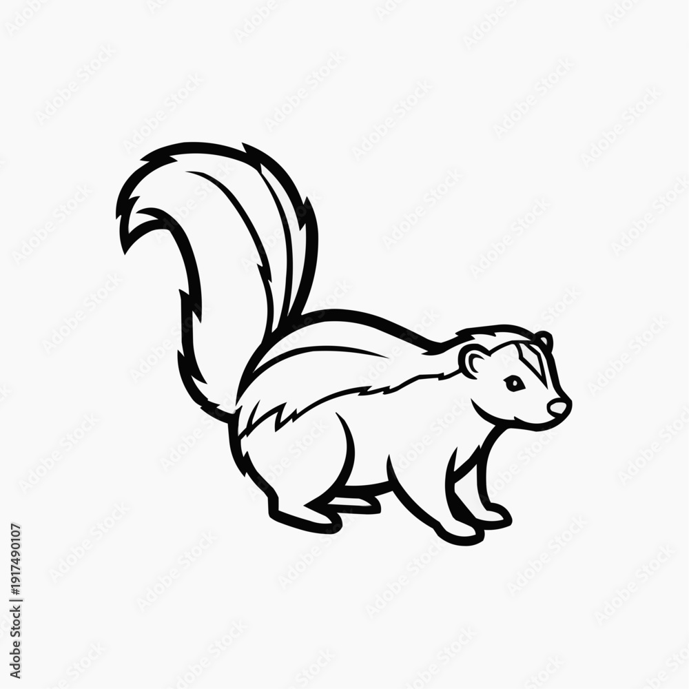 Obraz premium A stylized black and white illustration of a striped skunk standing upright