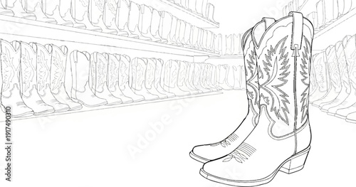 Close up of cowboy boots on display in a store