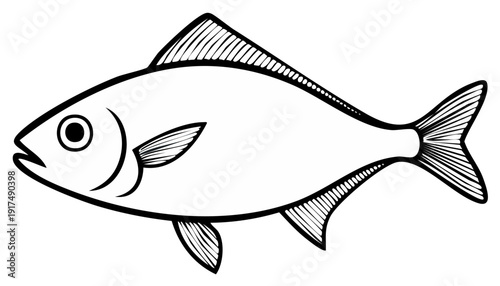 Simple black and white line art illustration of a generic fish swimming creature