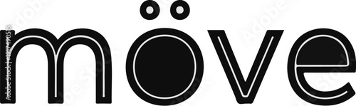 Bold black letters with white outline spelling "move" with umlaut above o