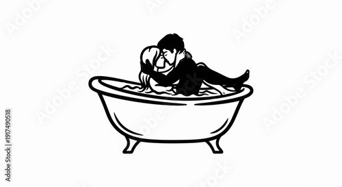 Couple embracing in a bathtub