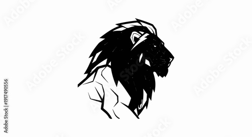 Bold black lion silhouette with sharp, angular lines and a striking mane