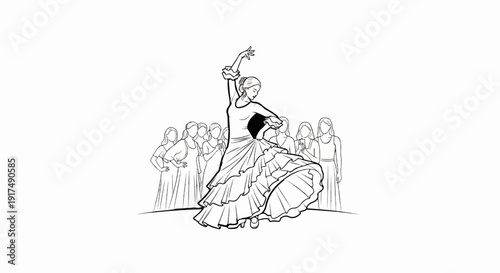 Dancer performs elaborate flamenco with audience watching