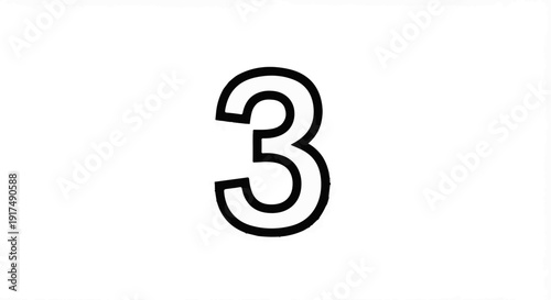 Bold black outline of the number three on a white background