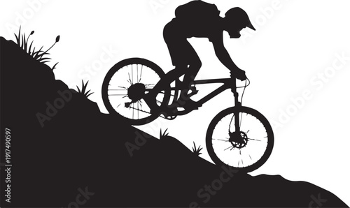 Mountain Biker Silhouette  Vector