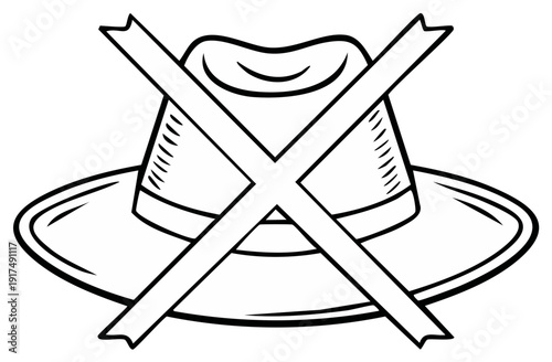 Hat with a Red Cross Symbol Illustration Icon for Prohibition or Exclusion