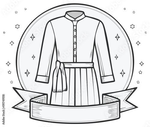 Traditional Tunic Garment with Belt and Decorative Stars Emblem