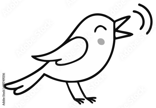 Cheerful cartoon bird singing with happy expression and sound waves