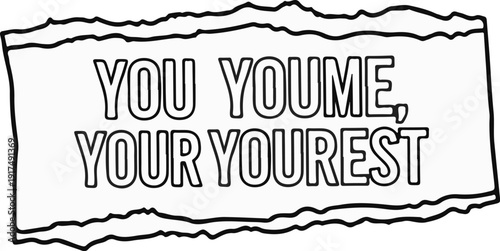 Bold, blocky, black text on a white background, ripped paper edges