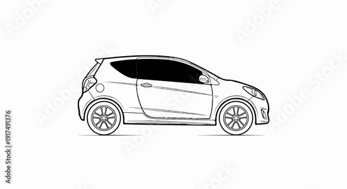 Black and white line drawing of a compact hatchback car's side profile