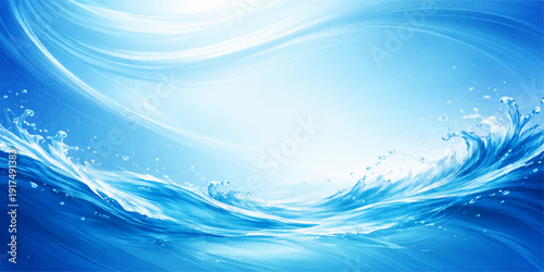 An abstract blue water background featuring a fresh liquid wave and clear splash ripple design with flowing motion and light bubbles on a clean sea surface illustration backdrop