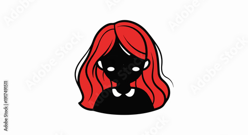 Black silhouette of a person with bright red hair and white eyes