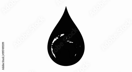 Black ink drop with earth silhouette inside