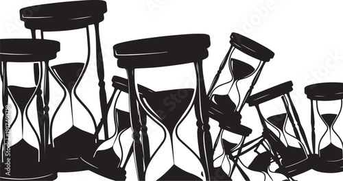 Black hourglasses falling down on white background illustration