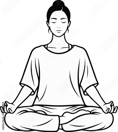 Black and white line drawing of a person meditating in a lotus position