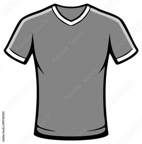 Gray Short-Sleeve T-Shirt with White Trim Illustration, Apparel Design Concept, Clothes Graphic Element, Fashion and Casual Wear Template