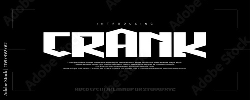 Crank Font is Bold geometric display font with sharp cuts and industrial edges, perfect for strong logos, headlines, posters, and branding.