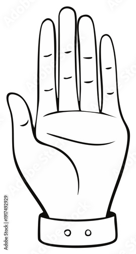 Open palm hand with fingers spread showing stop gesture and wrist cuff