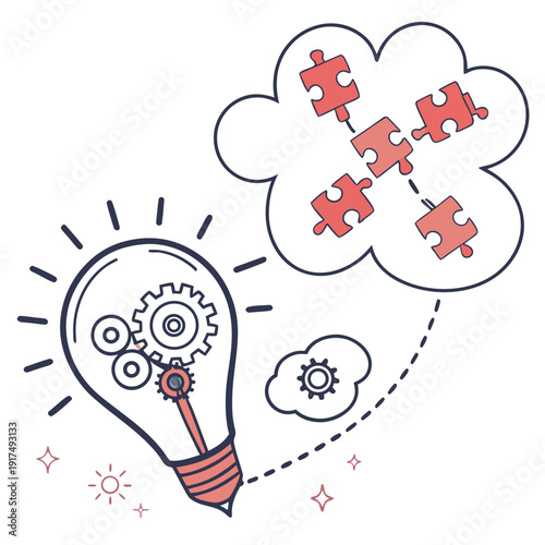 A lightbulb with a puzzle in the thought bubble