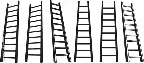 Collection of black ladders in different positions isolated white