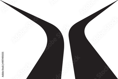 Two roads diverge into the distance ahead isolated