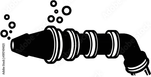 Bubbling underwater equipment, a hose with rings and a bent nozzle