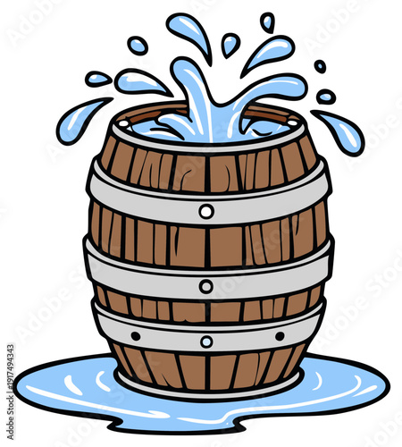 Cartoon barrel overflowing with water