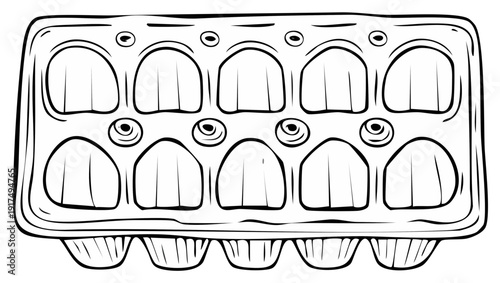Empty dozen egg carton drawing simple outline graphic