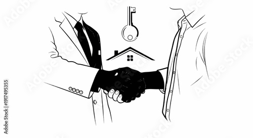Business handshake with house and key symbols above