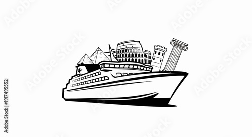 Cruise ship carrying famous world landmarks