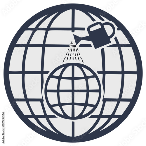 Watering globe with a watering can, environmental sustainability concept