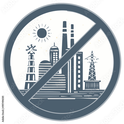 No Industry Symbol Icon Showing Ban on Pollution, Factories and Environmental Harm