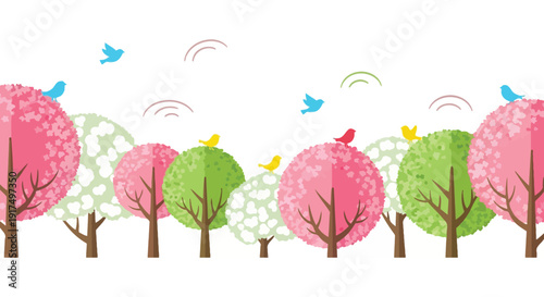 A colorful whimsical forest scene with birds and trees perfect for designs on transparent background silhouette high quality professional detailed modern