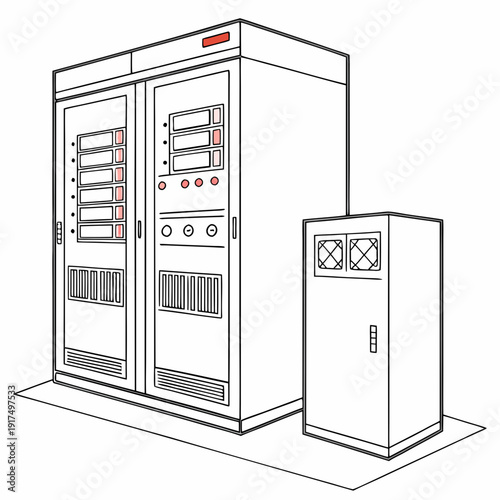 A large server cabinet with a smaller unit