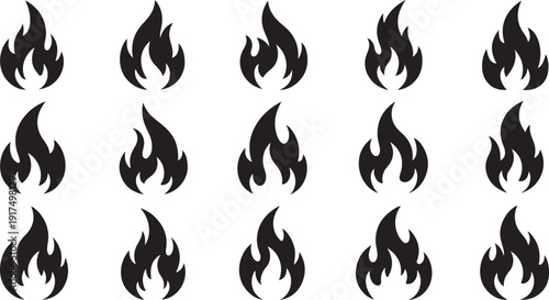 Black flame icons on white background in repeating pattern