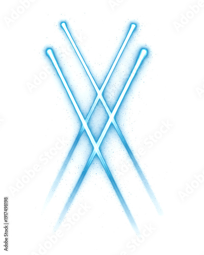 Abstract Glowing Blue Light Streaks Forming an X Shape with Particles isolated on transparent background