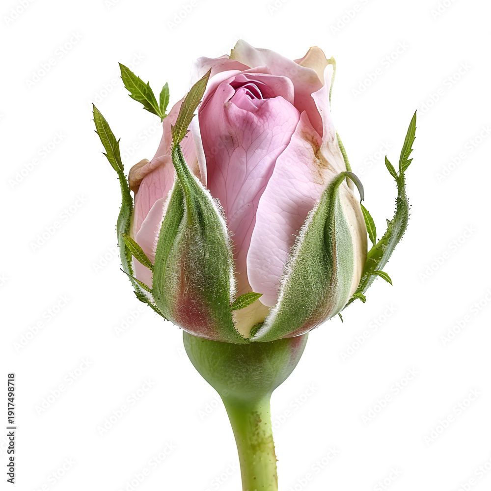 Fototapeta premium blooming rose bud soft pink isolated on pure white background 