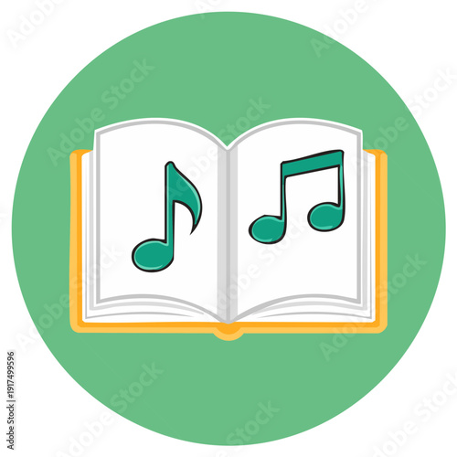 Music Book Opened Flat Displaying Musical Notes on the Pages With Teal Background