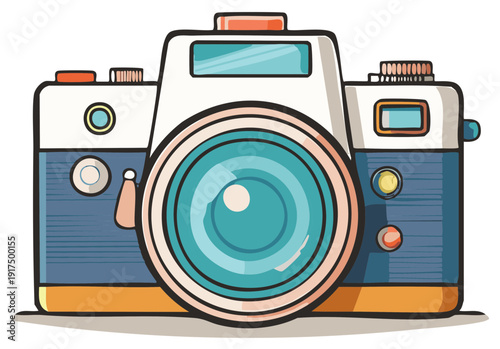 Flat Design Vintage Camera Illustration. Retro Photography Equipment for Creative Hobby and Travel
