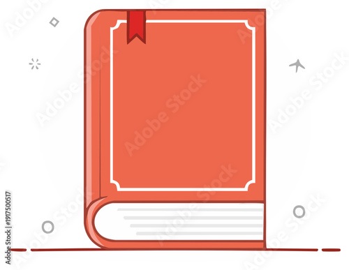 Classic red hardcover book with bookmark flat vector icon for education and literature