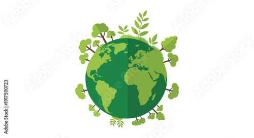 A vibrant green earth globe encircled by lush foliage representing environmental awareness on transparent background silhouette high quality professional detailed modern