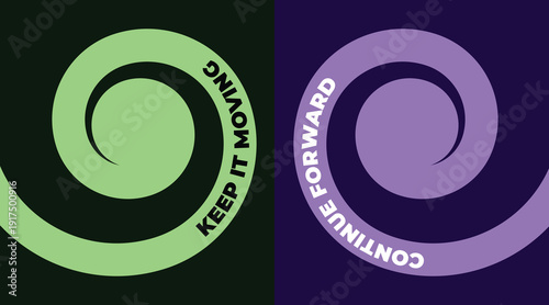 WeMotivational glowing spiral logos with encouraging phrases