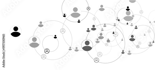 Network background. Connections with points, lines, and people icons.  black and white floral background
