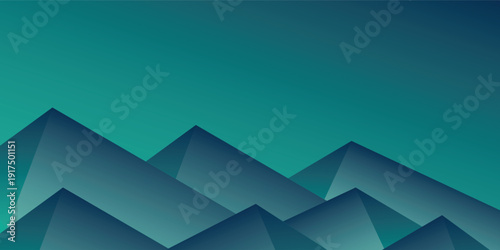 Abstract geometric mountain landscape with teal and blue gradient.
