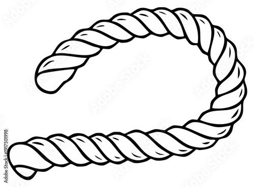 Twisted rope with a simple curve line drawing on a white background, isolated graphic.